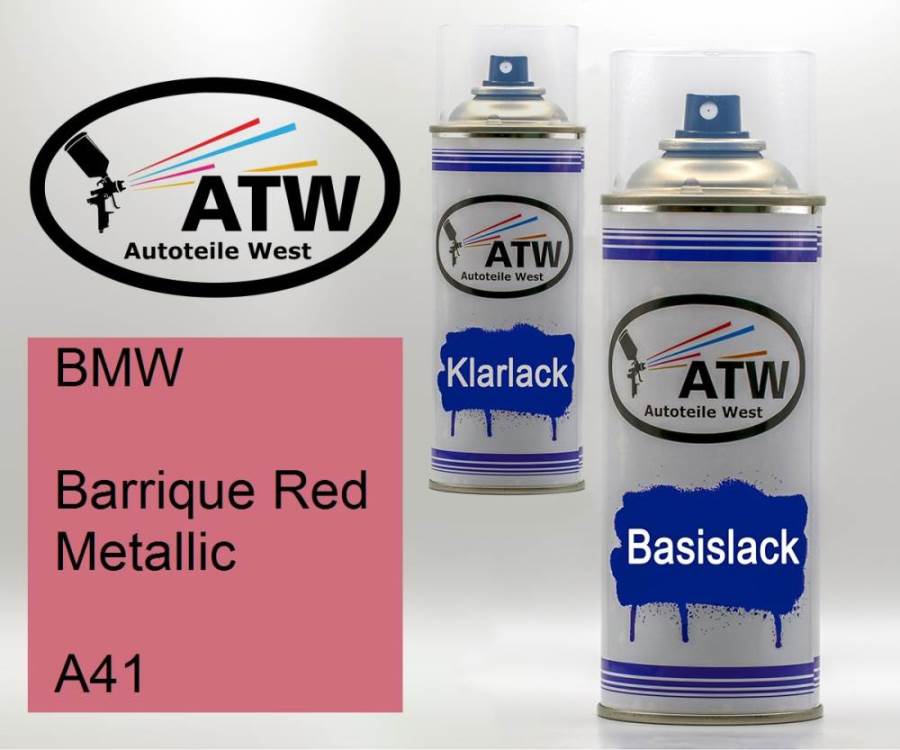 BMW, Barrique Red Metallic, A41: 400ml Sprühdose + 400ml Klarlack - Set, von ATW Autoteile West.